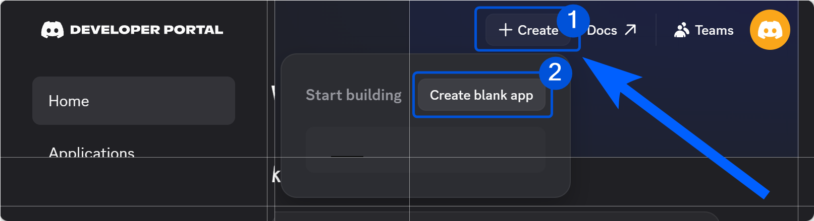 Discord Developer Portal 中的新建应用按钮